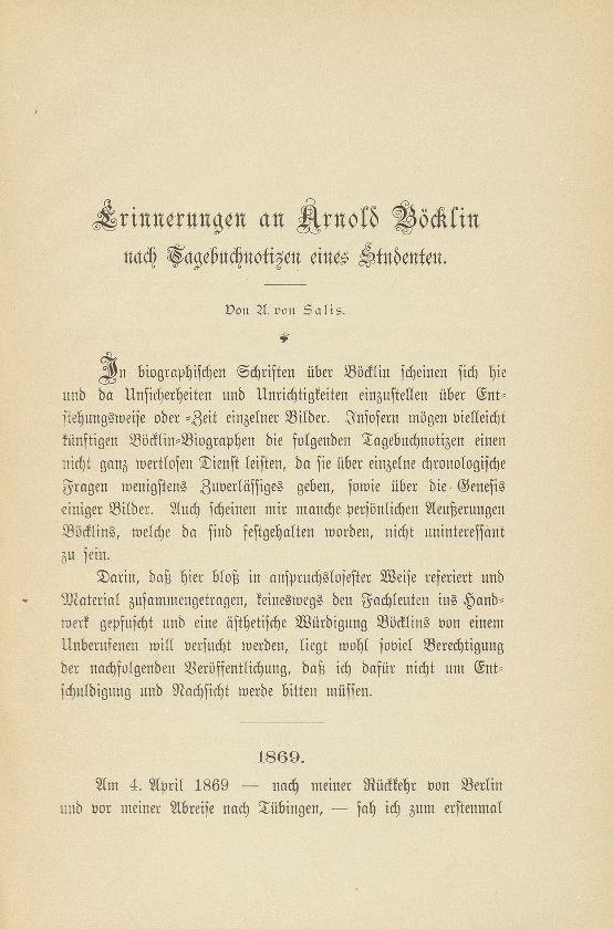 Erinnerungen an Arnold Böcklin nach Tagebuchnotizen eines Studenten – Seite 1